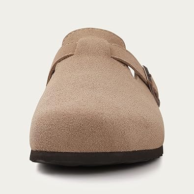 Lissy Women's Suede Clogs Leather Mules Cork Footbed Sandals Potato Shoes with Arch Support