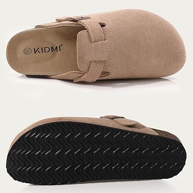 Lissy Women's Suede Clogs Leather Mules Cork Footbed Sandals Potato Shoes with Arch Support