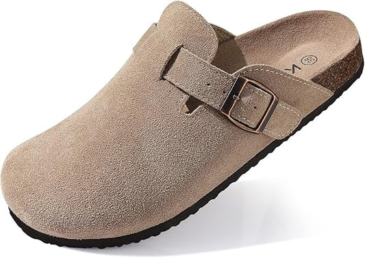 Lissy Women's Suede Clogs Leather Mules Cork Footbed Sandals Potato Shoes with Arch Support